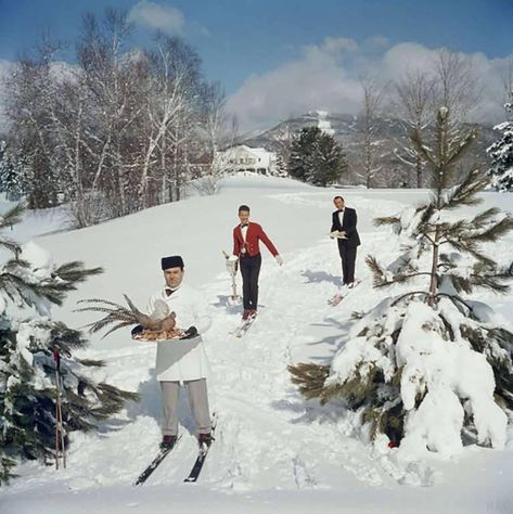 Slim Aarons - Skiing Waiters (Slim Aarons Estate Edition) Slim Aaron, Slim Aarons Photography, Slim Aarons Prints, Poolside Glamour, Carlton Hotel, Vogue France, Slim Aarons, Ski Slopes, St Moritz