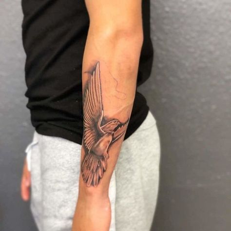 Simple Men’s Tattoo Ideas, Dove Tattoo Neck, Mens Dove Tattoo, Dove Wrist Tattoo, Dove Tattoo Design For Men, Dove Tattoo Men, Small Dove Tattoos, Dove Symbol, Underarm Tattoo