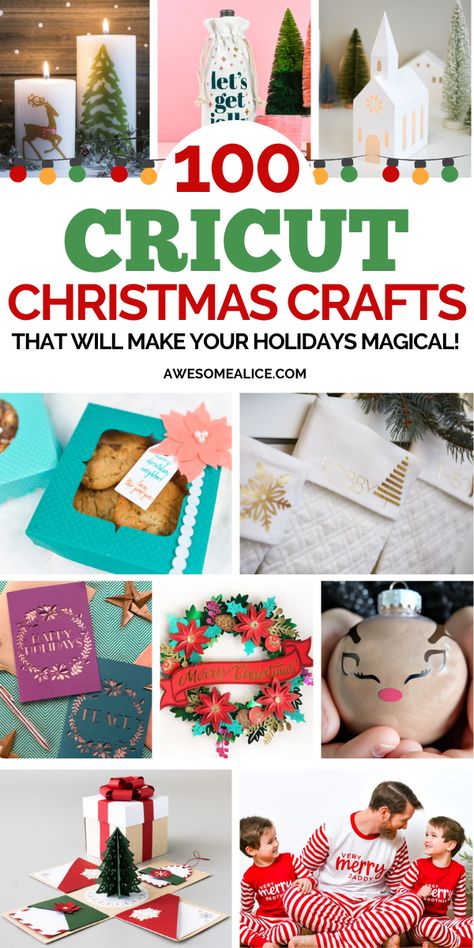 Discover 100 DIY Christmas crafts to make with your Cricut! From simple paper projects to stunning wood designs, these easy crafts are perfect for holiday gifts and decor. Get inspired and start crafting now! #DIY #ChristmasCrafts #Cricut #Simple #Easy #PaperCrafts #WoodProjects Christmas Crafts With Cricket, Cricut Christmas Projects For Kids, Christmas Sign Cricut, Cricut Project Ideas Inspiration, Easy Cricut Christmas Gifts, Christmas Cricut Projects To Sell, Holiday Cricut Projects, Cricut Christmas Crafts, Cricut Christmas Gifts