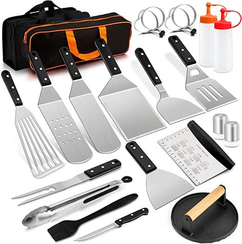 Joyfair 23Pcs Griddle Accessories Set, Stainless Steel BBQ Grill Tool Kit, Flat Top Metal Spatulas for Outdoor BBQ Teppanyaki Camping Cooking, Included Cast Iron Press, Burger Turner, Carrying Bag Griddle Accessories, Stainless Steel Bbq Grill, Backyard Parties, Flat Top Grill, Camping Cooking, Bbq Set, Cast Iron Grill, Stainless Steel Bbq, Kitchen Must Haves