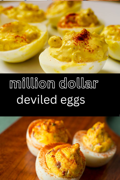 There are deviled eggs, and then there are Million Dollar Deviled Eggs! This is my all-time favorite recipe, featuring a secret ingredient that elevates the filling to new heights. Thanks Giving Deviled Eggs, Devils Eggs Recipe Best, Million Dollar Eggs, Award Winning Deviled Eggs, Deviled Eggs Recipe Best Thanksgiving Appetizer, Double Eggs Recipe, Million Dollar Deviled Eggs Recipe, How To Make Deviled Eggs Easy, Deviled Eggs Pioneer Woman