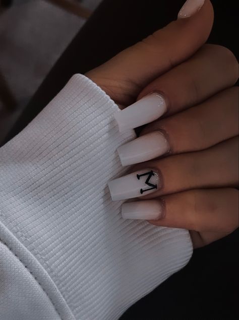 Letter M Nails Designs, Letter M Nails, Letter M On Nails, M On Nails, M Nails, College Nails, Car Letter, Basic Nails, Letter M