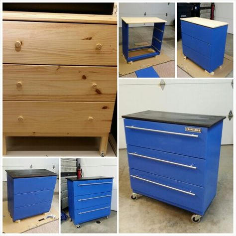 Tool box dresser that my awesome hubby made! Repurpose Garage, Tool Box Dresser, Armoire Repurpose, Dresser Dresser, Hack Ikea, Dresser Ideas, Cars Room, Dresser Furniture, Car Bedroom