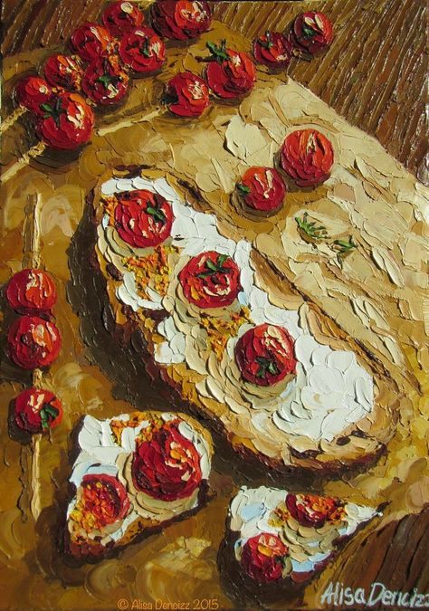 Food Oil Painting, Tomatoes On Toast, Food Painting, Impasto Painting, Art Texture, On Toast, Simple Acrylic Paintings, Gcse Art, Ap Art