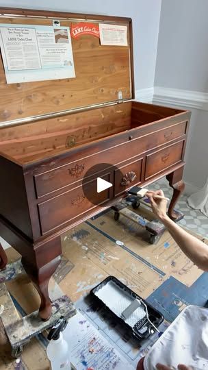 171K views · 2.8K reactions | Classic Queen Anne cedar chest makeover. Paint & Gel Stain to update a red wood piece. | By The Top Drawer RVA | Facebook Painted Cedar Chest, Cedar Chest Makeover, Chest Of Drawers Makeover, Chest Makeover, Cedar Chest, Furniture Flips, Red Wood, Gel Stain, Painting Furniture Diy