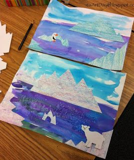 It is Art Day!:  Icebergs, collage, eric carle, habitats, watercolor, winter, animals Iceberg Craft, Arctic Art Projects For Kids, Iceberg Art For Kids, Polar Bear Crafts For Kids, Bear Crafts For Kids, Polar Bear Crafts, Arctic Animal Process Art, Sensory Artic Animals, Iceberg Art