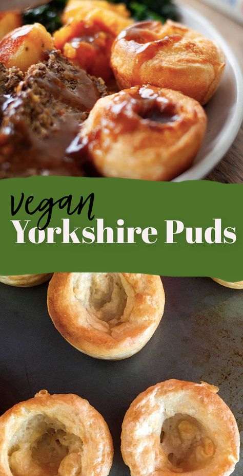 Vegan Yorkshire Puddings Vegan Yorkshire Pudding, Low Sugar Dessert Recipes, Yorkshire Pudding Recipe, Vegan Roast Dinner, Recipes For The Holidays, Vegan Christmas Dinner, Yorkshire Pudding Recipes, Yorkshire Puddings, Healthy Dessert Recipes Easy