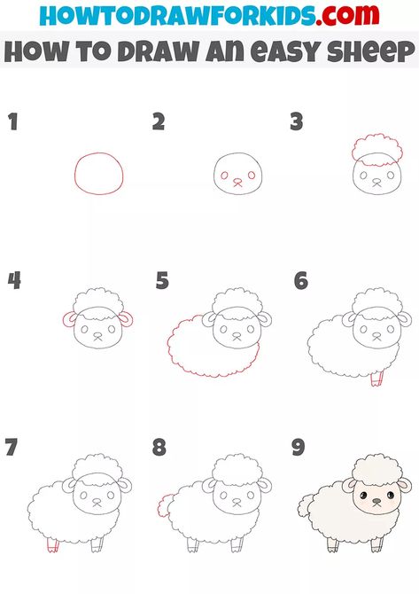 How to Draw an Easy Sheep - Easy Drawing Tutorial For Kids How To Draw Farm Animals Step By Step, How To Draw Spring, Cute Sheep Drawing, Draw A Sheep, Sheep Drawing, Sketching Tips, Easy Doodle, Draw Animals, Easy Drawing Tutorial