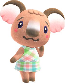 Melba is a normal, koala villager who first appeared in Animal Crossing: Wild World. Melba's English name may relate to the Australian city of Melbourne, also the Australian opera singer Dame Nelly Melba, who also represents her own ice-cream and Melba toast, which her phrase, "toasty," is a reference to - a dry, crisp, and thinly-sliced piece of toast that originated and is popular in Australia, where koalas are also from. Her Japanese name refers to the Australian city, Adelaide. Animal Crossing Wiki, Aries Birthday, Nintendo Console, City Folk, Animal Crossing Characters, Animal Crossing Villagers, Green Furniture, Cute Lion, New Animal Crossing