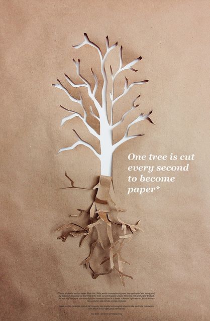 This tree is being cut out of paper made from a tree. Looks cool though Environmental Posters, Grafic Design, Creative Ads, Kirigami, Creative Advertising, Design Graphique, Advertising Design, Ad Design, Sustainable Design