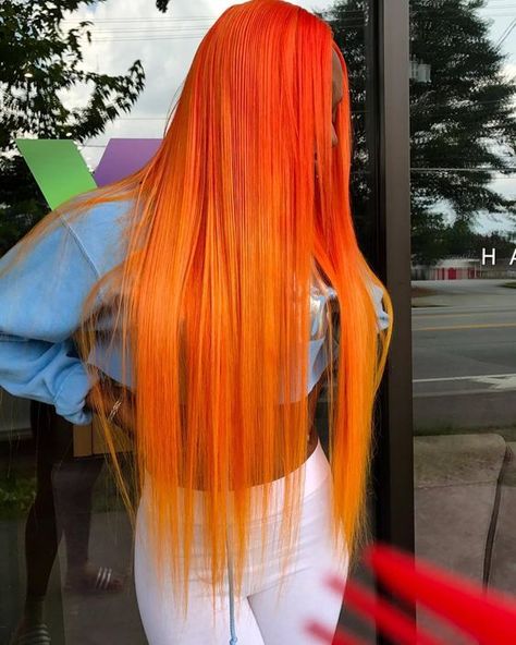 Sunrise Orange Hair, Long Orange Hair, Orange Wigs, Weave Colors, Sunrise Orange, Hair Colorful, Hair Color Orange, Natural Afro Hairstyles, Big Chop