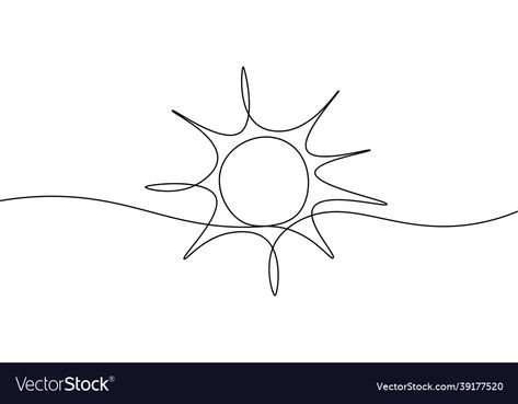 Sunrise Line Drawing, Sun Line Drawing Tattoo, Minimal Sunshine Tattoo, Single Line Sketch, One Line Sun Drawing, Sunshine Line Art, Sun Minimalist Drawing, Line Art Sun Tattoo, Summer Line Drawing