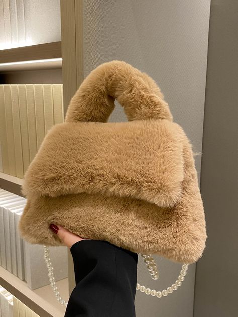 Fluffy Purse, Faux Fur Handbag, Faux Fur Top, Plush Bags, Pearl Decor, Girly Bags, Novelty Bags, Fancy Bags, Pretty Bags