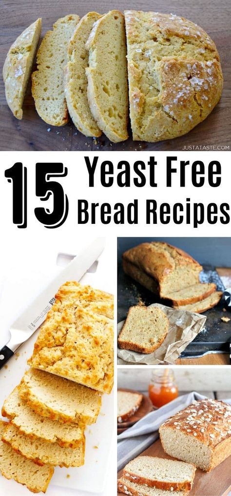 Make one or all of these easy yeast free bread recipes to serve up as a side to every meal or load up with sandwich fixins everyone loves! Easy no knead bread recipes, yeast free bread, and quick bread recipes that are perfect for when you only have pantry items on hand! #yeastfreebread #homemadebread #sodabread #quickbread #Breadrecipes Easy No Knead Bread Recipes, Yeast Free Bread Recipes, Bread Recipes Yeast, Gluten Free Bread Recipe No Yeast, No Knead Bread Recipes, Wheat Free Bread Recipes, Easiest Bread Recipe No Yeast, Basic Quick Bread Recipe, Yeast Free Bread