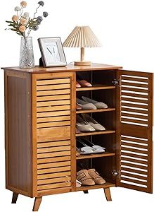 latifolia Bamboo Shoe Cabinet, Two-Door Vintage Shoe Cabinet with Drawers, 4 Tier Bamboo Shoe Organizer Cabinet for Entryway Leather Sofa Couch, Bamboo Texture, Led Tv Stand, Closet Drawers, Door Organizer, Media Furniture, Leather Couch, Shoe Storage Cabinet, Shoe Organizer