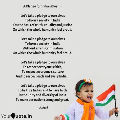 Best Thought and Poem: A Pledge for Indian (Poem) Poems Of Love, Patriotic Poems, Poems In English, Boho Chic Wedding Dress, Patriotic Quotes, Quotes On Love, Quotes On Life, Best Poems, Unity In Diversity