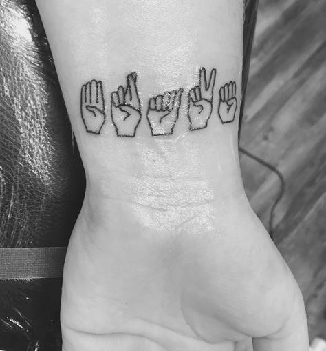 Brave tattoo asl sign language Deaf Tattoo, Asl Tattoo, Sign Language Tattoo, Teacher Tattoos, Be Brave Tattoo, Army Tattoos, Small Tattoos With Meaning, Sibling Tattoos, Tattoo Signs