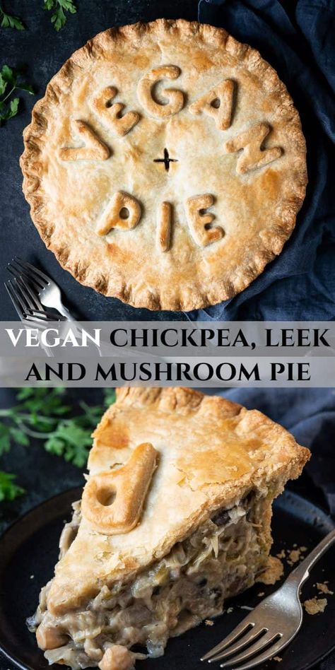 Christmas Vegan Recipes, Leek And Mushroom Pie, Chickpea Mushroom, Vegan Stuffing, Mushroom Vegan, Vegan Pies Recipes, Vegetarian Pie, Vegan Pot Pies, Christmas Vegan