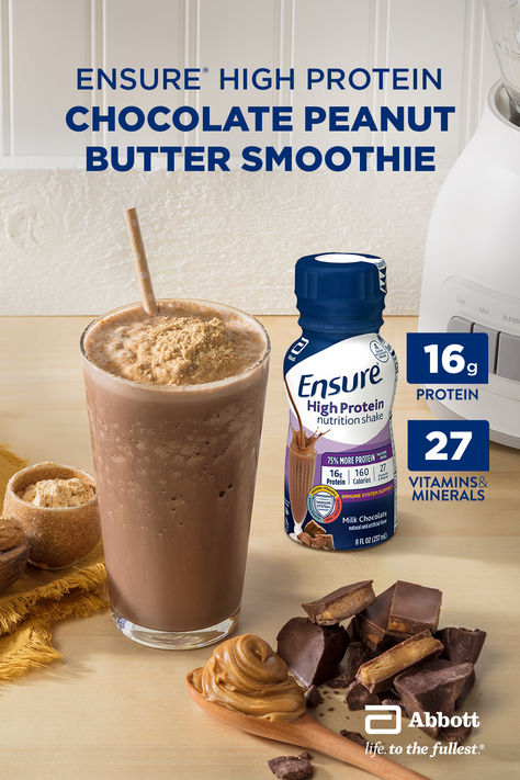 Ensure Shakes Recipes, Ensure Smoothie Recipes, High Protein Smoothie Recipes, Protein Drink Recipes, Sugar Free Chocolate Syrup, Protein Milk, Butter Powder, Chocolate Peanut Butter Smoothie, Chocolate Protein Shakes