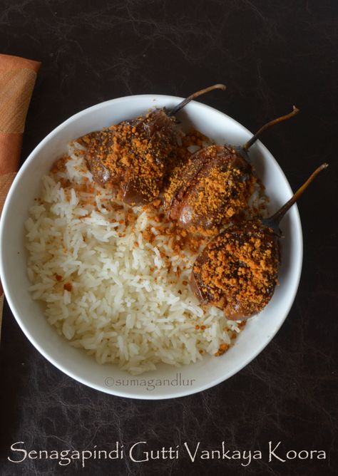 A dry, stuffed eggplant preparation from the south Indian state of Andhra Pradesh. Eggplant Preparation, Gutti Vankaya, Eggplant Stuffed, Eggplant Curry, Stuffed Eggplant, Stuffing Ingredients, Indian Curries, Egg Plant, Indian Recipe