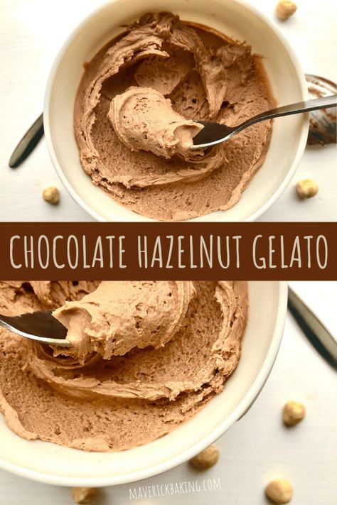 Hazelnut Gelato Recipe, Hazelnut Gelato, Hazelnut Ice Cream, Yoghurt Recipe, Ice Cream Recipes Machine, Italian Ice Cream, Italian Cakes, Gelato Recipe, Gelato Ice Cream