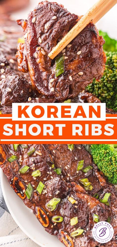 Mouth-watering tender, marinated Korean Short Ribs cooked to perfection! This easy-to-follow Kalbi ribs recipe promises a fantastic balance of sweet and savory flavors with little effort for a great weeknight meal anytime. Kalbi Short Ribs, Kalbi Ribs, Pork Short Ribs, Korean Short Ribs, Boneless Short Ribs, Beef Entrees, Beef Ribs Recipe, Healthy And Unhealthy Food, Korean Short