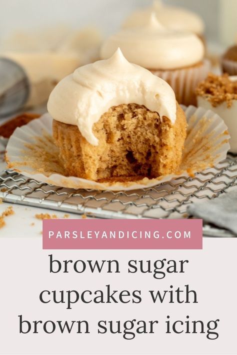 Brown Butter Cupcakes, Brown Sugar Cupcakes Recipe, Acnh Recipes, Pumpkin Carrot Cake Recipe, Brown Sugar Cupcakes, Brown Sugar Muffins, Brown Sugar Cream Cheese Frosting, Beginner Baking, Brown Sugar Cake