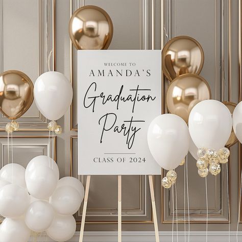 Welcome Graduation Party Signs, Graduation Entrance Sign, Grad Party Entrance Sign, Simple Graduation Party Decorations, Graduation Party Signs Entrance, Welcome Graduation Sign, Neutral Color Graduation Party, Graduation Signs To Hold Up, Graduation Sign Ideas