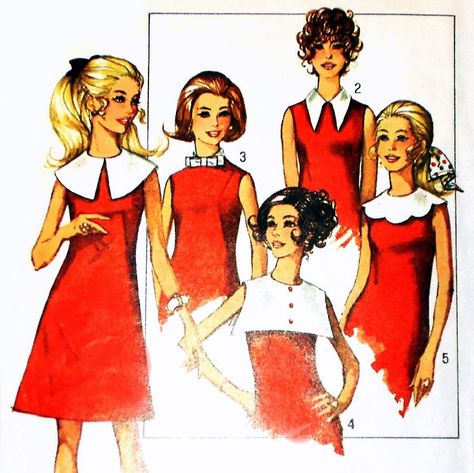 cool collars Collar Dress Pattern, 60s Girl, 1960s Patterns, Groovy Fashion, Bib Dress, Fashion Design Patterns, 20th Century Fashion, Gown Pattern, Detachable Collar