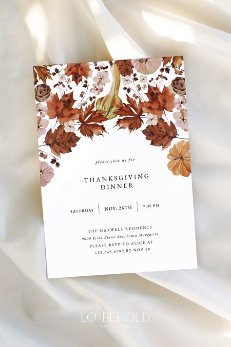 Email Invitation Design, Autumn Ball, Minimalist Thanksgiving, Thanksgiving Invitation Template, 21 Diner, Fall Graphics, Fall Menu, Dinner Invitation Template, Email Invitation