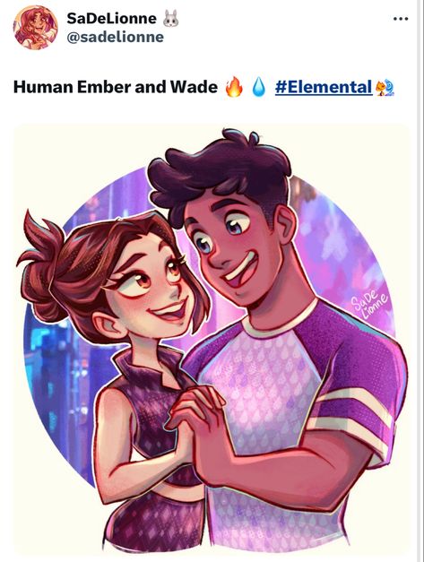 Wade X Ember, Ember X Wade Elemental Fanart, Ember And Wade Fanart, Elemental Fanart, Ember And Wade, Pixar Elemental, Disney Princess Fan Art, Disney Nerd, Disney Memories