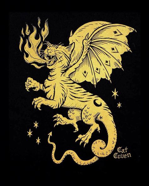 Cat Dragon, Fairytale Creatures, Dragon Cat, Dragon Comic, Cat Artwork, Warrior Cat, Black Dragon, Tattoo Design Drawings, Dragon Art