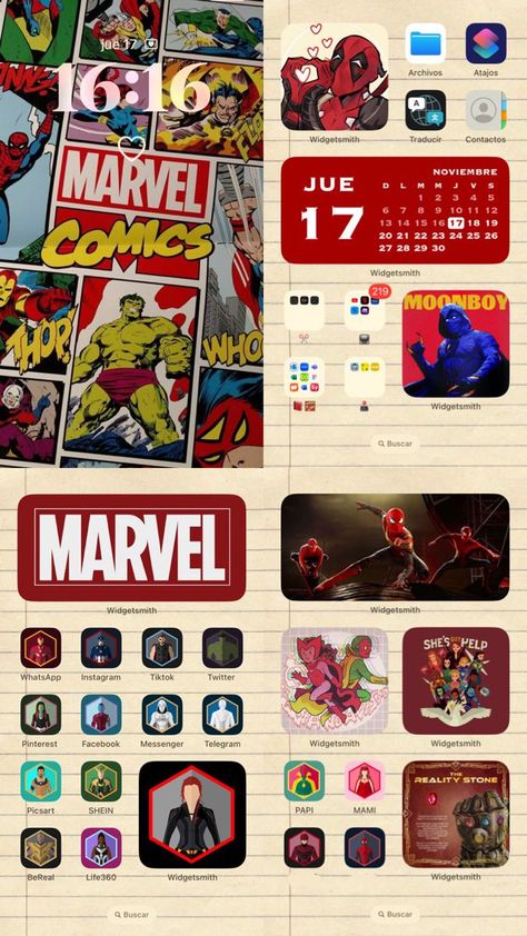 Ideas de ios | #Marvel_Themed_Home_Screen #Marvel_Themed_Phone_Screen #Spider_Man_Iphone_Theme #Marvel_Phone_Theme Marvel Themed Home Screen, Marvel Themed Phone Screen, Marvel Phone Layout, Spiderman Username Ideas, Ipad Themes Ideas, Marvel Widgets Iphone, Marvel Phone Theme, Marvel Homescreen, Homescreen Design