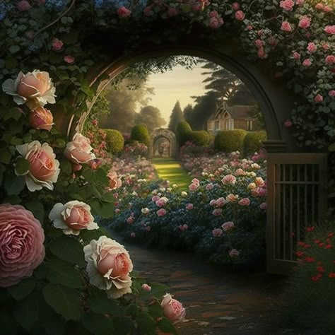 beautiful rose garden Fantasy Cabin, Red Roses Garden, Beautiful Rose Garden, Garden Town, City Wedding Venues, Most Paused Movie Scenes, Fancy Flowers, The Pause, Garden Illustration