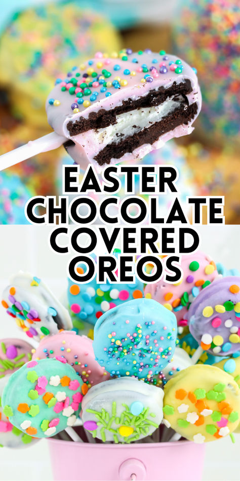 Easter oreos in a pink pail. Easter Chocolate Covered Oreos, Covered Oreos, Chocolate Covered Oreo, Oreo Cookie, Easter Chocolate, Chocolate Covered Oreos, Easter Dessert, Easter Celebration, Oreo Cookies