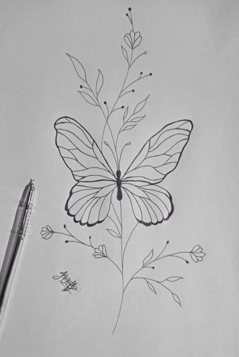 Butterfly Pen Art, Butterfly Pen Drawing, Easy Pictures To Draw, Butterfly Art Drawing, Butterfly Sketch, Drawing Beautiful, Ballpoint Pen Drawing, Stippling Art, Simple Butterfly