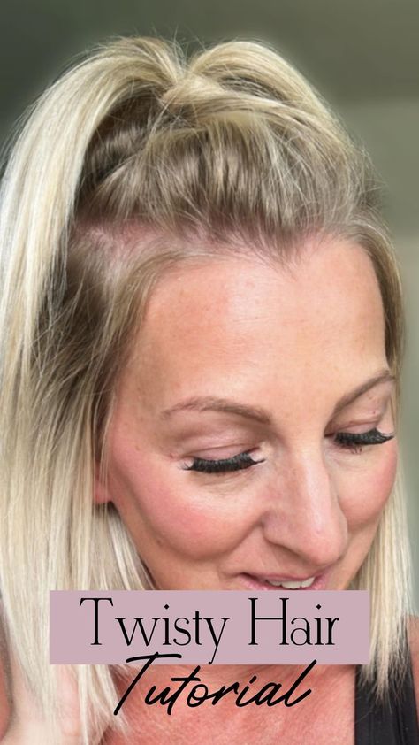 Try this cute twisty half up style!! Love this for keeping my hair off my face, and it’s super easy to achieve! Like follow and save to try it!! #halfuphalfdownhairstyle #twiststyles #bobhairstyles #over40style #easyhairstyles #blondebob | Lindsay Hignett - Love this Girl Off My Face, Twist Styles, Mid Length Hair, Half Up Half Down Hair, Blonde Bobs, Length Hair, Half Up, My Hair, Up Styles