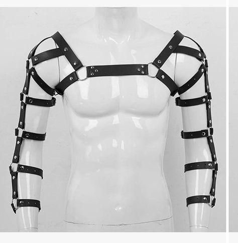 Mens Leather Harness, Revealing Outfit Men, Harness For Men, Arm Harness, Harness Outfit, Harness Fashion, Chest Harness, Rave Outfit, Lingerie For Men