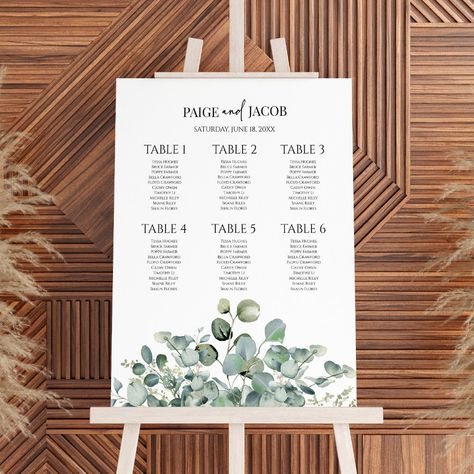 Small Wedding Seating Chart, Small Wedding Seating, Large Wedding Seating, Botanical Wedding Decor, Seating Plan Sign, Medium Wedding, Wedding Seating Plan, Eucalyptus Leaf, Green Eucalyptus