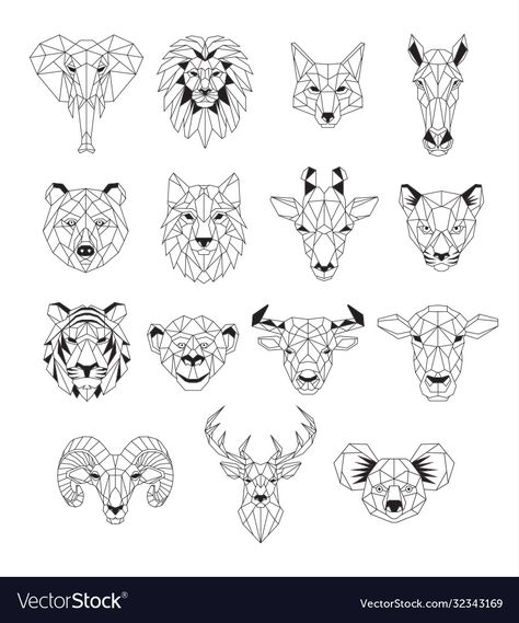 Symmetrical Animals, Line Art Animals, Wireframe Art, Geometric Animal Head, Animal Line Art, Animal Vector Illustration, Geometric Art Animal, Cute Animal Tattoos, Geometric Line Art