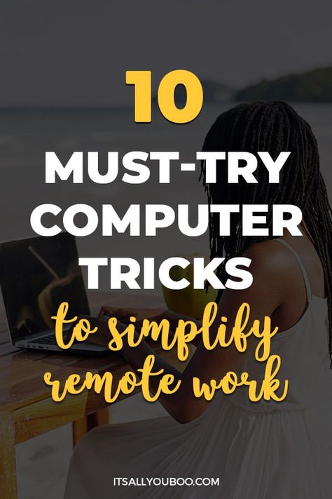 10 Must-Try Computer Tricks to Simplify Remote Work with a woman working on the beach Pc Tips And Tricks, Computer Tricks Hacks, Computer Hacks Tricks, Laptop Hacks Tips, Laptop Tips And Tricks, Computer Project, Computer Troubleshooting, Working On Computer, Lock Picking Tools