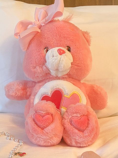 Care Bear Teddy Bears, Love A Lot Care Bear Aesthetic, Care Bears Love A Lot Bear, Care Bear Stuffed Animals, Care Bears Stuff, Pink Care Bear Aesthetic, Love Care Bear, Aesthetic Care Bears, Care Bear Teddy