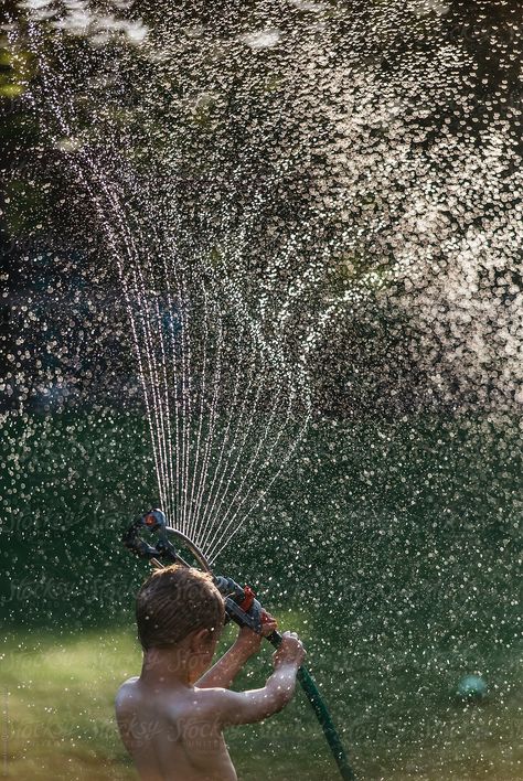 Child Playing With Sprinkler Water | Stocksy United by Raymond Forbes #stockphoto #stockphotography #raymondforbes #sprinkler #summer #heatwave #childhood #wet #spray #familylifestyle #hose #yard #play #water #refreshing #cool Kids Playing Outside Aesthetic, Anotomy Reference, Play Sprinklers, Aqua Viva, Backyard Photoshoot, Charlie Core, Kids Sprinkler, Colour Drawing, Child Playing