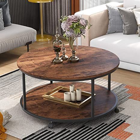 Coffee Table With Casters, Sofa Table With Storage, Round Metal Coffee Table, Office Store, Round Wood Coffee Table, Industrial Coffee, Industrial Coffee Table, Rustic Coffee Tables, Caster Wheels