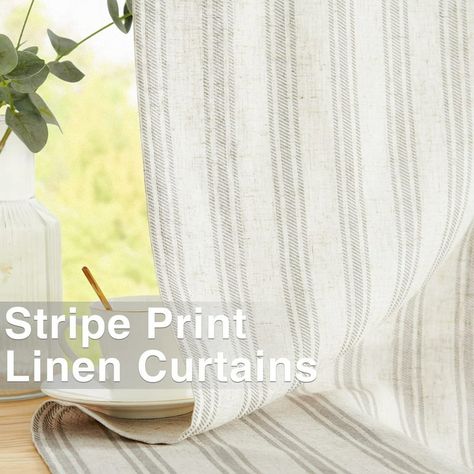 Curtainking Grey Striped Curtains Linen Farmhouse Living Room Curtains Ticking Stripe Curtains Rustic Pinstripe Curtains Grommet 2 Panels 50" x 63" - Walmart.com Pinstripe Curtains, Boho Kitchen Curtains, Blue Striped Curtains, Modern Farmhouse Curtains, Ticking Stripe Curtains, Farmhouse Living Room Curtains, Lake House Living Room, Cream Curtains, Timber Frame Joinery