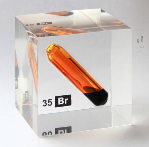 Nice display of bromine encased in an acrylic resin block Periodic Chart, Atomic Number, Outdoor Pools, Trophy Design, Element Symbols, Pool Service, States Of Matter, Pure Form, Display Design