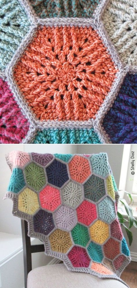 Sunbeam Hexagon Motif Crochet Pattern    #crochethexagon Crochet Patterns Clothes, Hexagon Crochet Pattern, Baby Crochet Patterns, Ideas Clothes, Crochet Afgans, Crochet Hexagon, Clothes Crochet, Manta Crochet, Hexagon Pattern