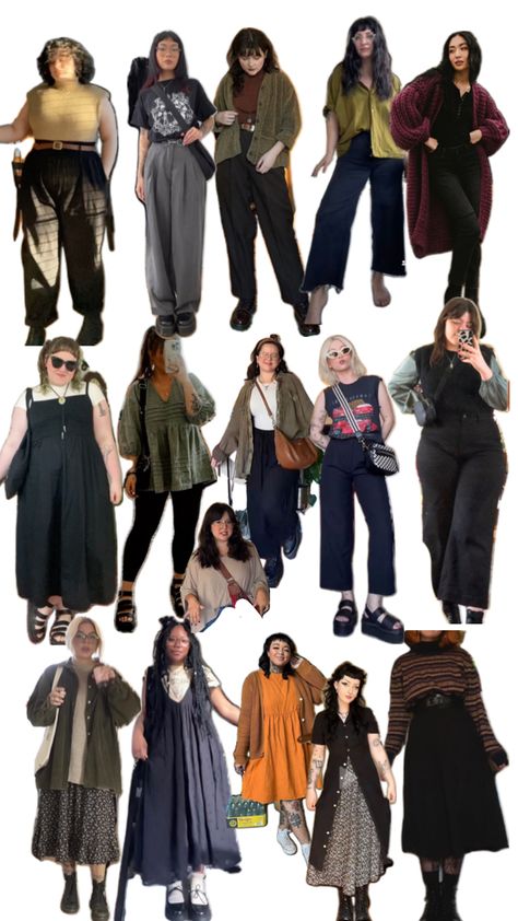 Style Ideas Plus Size, Bohemian Dark Academia, Earthy Corporate Outfits, Dark Earthy Outfits, Earthy Fall Outfits, Earthy Winter Outfits, Modern Grunge Outfits, Grunge Academia Outfits, Plus Size Fall Outfits Big Stomach