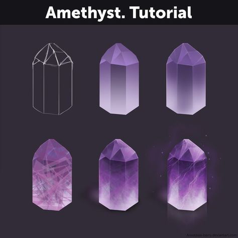 amethyst turorial Crystal Drawing, Digital Painting Techniques, Coloring Tutorial, Poses References, Digital Painting Tutorials, Digital Art Tutorial, Painting Tips, Photoshop Tutorial, Art Tips