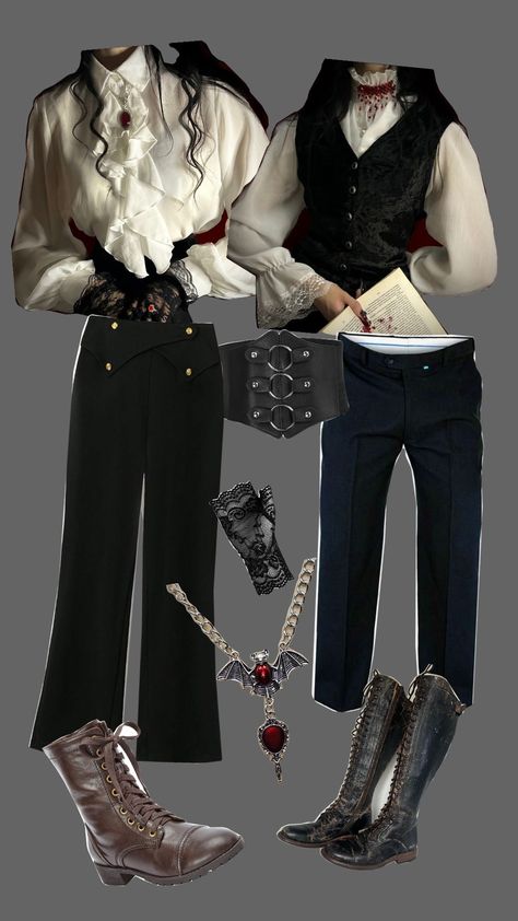 nonbinary vampire inspired outfits Nosferatu Inspired Outfit, Nosferatu Aesthetic Outfit, Nosferatu Outfit Ideas, Dark Victorian Outfits, Masc Vampire Outfits, Vampire Academia Outfits, Magician Aesthetic Outfit, Nosferatu Outfit, Vampire Hunter Outfit